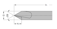 VHM Ausspitzfräser Z2 60°, D=16mm, NL=14mm, GL=120mm, S=16mm, R
