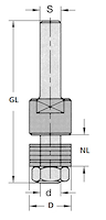 Aufnahmedorn ohne Kugellager, D=16mm, d=8mm, NL=25mm, GL=74mm, S=6mm