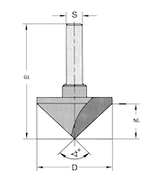 HW V-Nut- und Fasefräser 90°, Z1, D=40mm, NL=21.5mm, GL=61mm, S=12mm