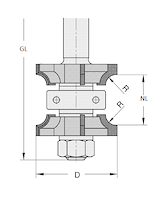 HW Doppelabrundfräser verstellbar R5, D=38mm, NL=20-42mm, GL=93mm, S=12, Z4+4