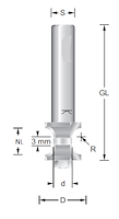HW Doppelabrundfräser nicht verstellbar R3, D=12.3mm, NL=12mm, GL=50mm, S=8, Z2+2