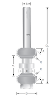 HW Doppelabrund- Fasefräser verstellbar R2.5 / 45°, D=22mm, NL=11-22mm, GL=85mm, S=8, Z2+2