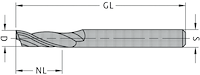 VHM Einzahn-Schlichtfräser Z1, D=4mm, NL=12mm, GL=50mm, S=4mm, RL