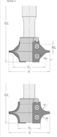 WPL Abrund- / Fasefräser Set Z2, Gr.2, D=60mm, GL=120, S=20mm, R
