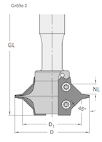 WPL Abrund- / Fasefräser Z2, Gr.2, 9x45°, D=60mm, GL=120, S=20mm, R