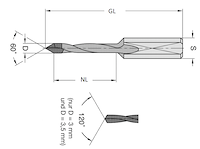 VHM Dübelbohrer, D=3mm, NL=27mm, GL=57.5mm, S=10x24mm, L