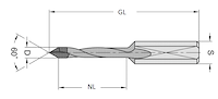 HW Dübelbohrer, D=5.1mm, NL=22mm, GL=57.5mm, S=10x25mm, R