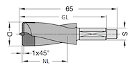 HW Dübelbohrer für Mafell, D=16mm, NL=30mm, GL=58mm, S=8x18mm, R