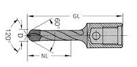 HW Dübelbohrer mit Innengewinde, D=5mm, NL=28mm, GL=61mm, IG M10, L
