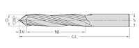 VHM Bohrfräser f. Drückerloch Z2, D=16mm, NL=51mm, Lu=9mm, GL=120mm, S=16mm, RL