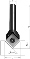 WPL Ziernutfräser 90° Z1, D=23mm, NL=11mm, GL=60mm, S=8mm, R